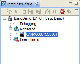 The InterTest Debug view displays the status as debugging.