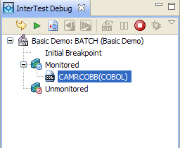 The InterTest Debug view displays the program being monitored.