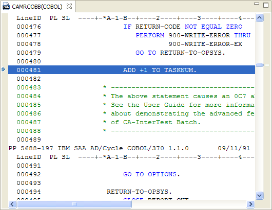 The program listing shows where the abend occurred.