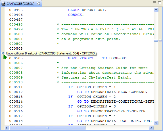 The program listing displays the breakpoint.