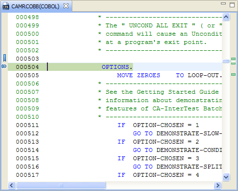 The program stops at the next breakpoint