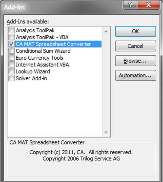 Install the CA MAT Spreadsheet Converter Add-In