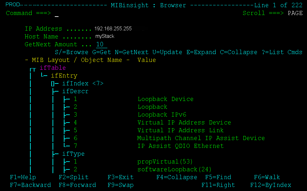 This example shows the ifTable objects sorted by attributes.