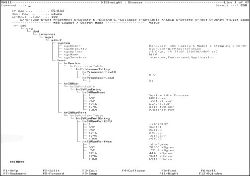 MIBinsight browser showing results of browsing