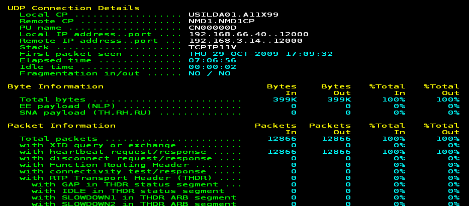 The screen capture shows detailed information about a UDP connection.