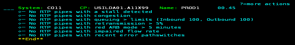 The screen capture shows that all RTP pipes using the EE on the CO11 system are healthy.