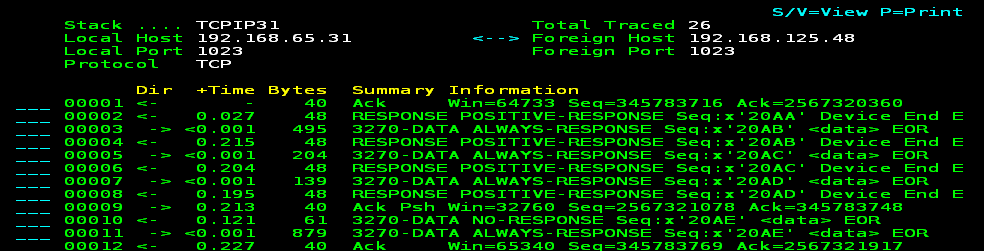 The screen capture lists the packets in a trace.