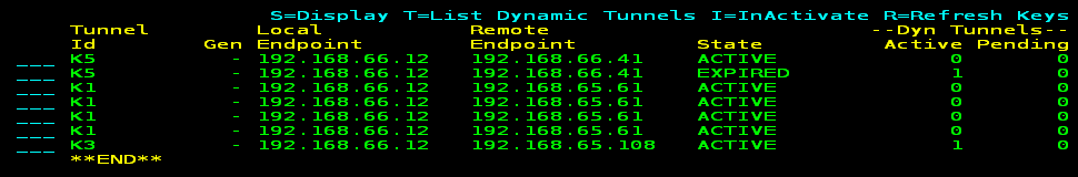 The screen capture shows a list of IKE tunnels.