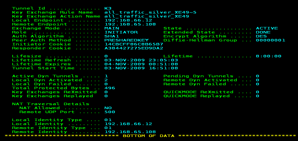 The screen capture shows the details of an IKE tunnel.