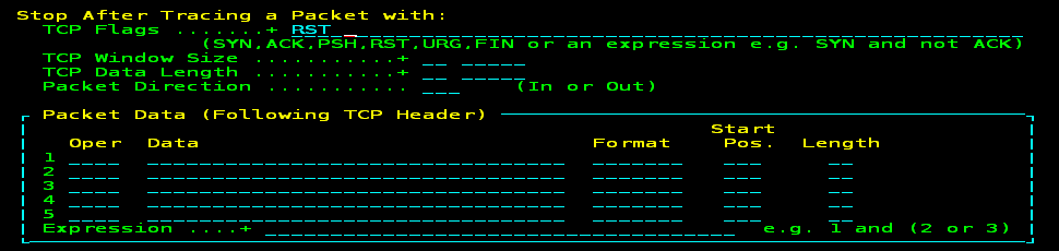 The screen capture shows the criteria for the trace to stop.