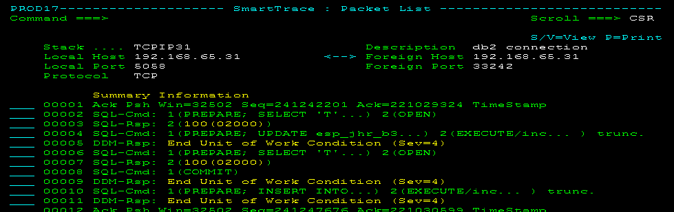 The screen capture shows decoded SQL transactions.