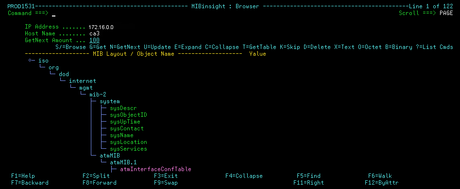 This example shows an SNMP tree displayed in explore mode.