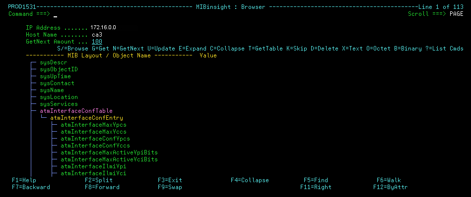 This example shows an SNMP tree displayed in flat mode.