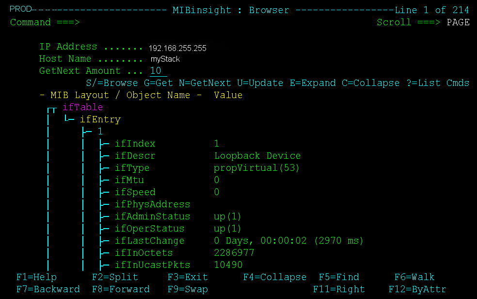 This example shows the ifTable objects sorted by index.