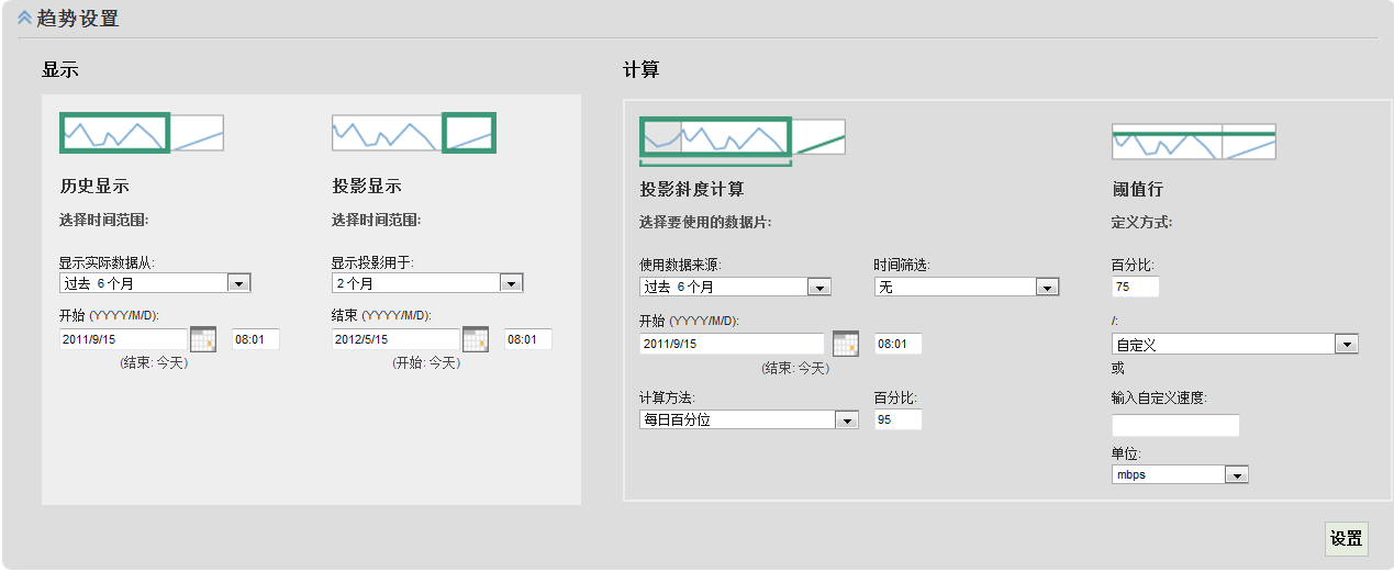“容量计划”视图包含“趋势设置”控件。