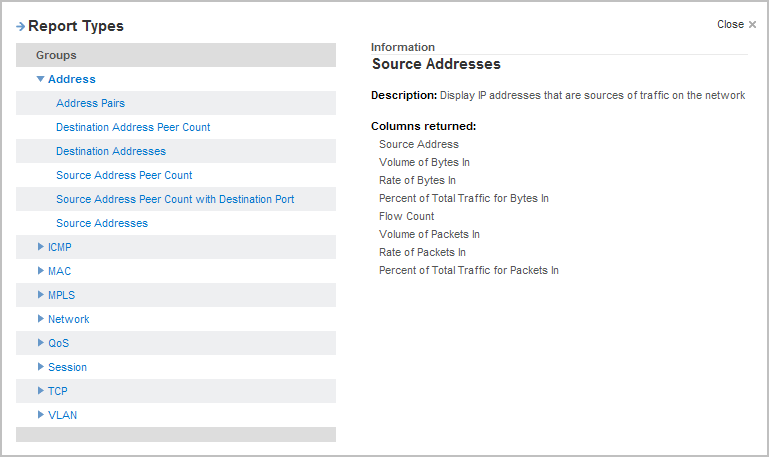 Select a report type in the Report Types dialog.
