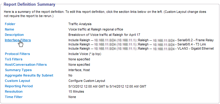 Review report settings on the Report Definition Summary page.