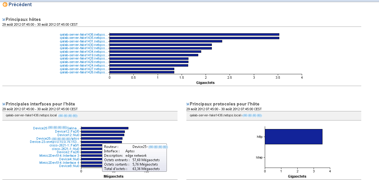 Cliquez sur une barre d'hôte pour afficher des rapports détaillés supplémentaires.