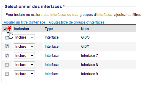 L'icône de suppression des filtres sélectionnés se trouve au-dessus des cases à cocher.