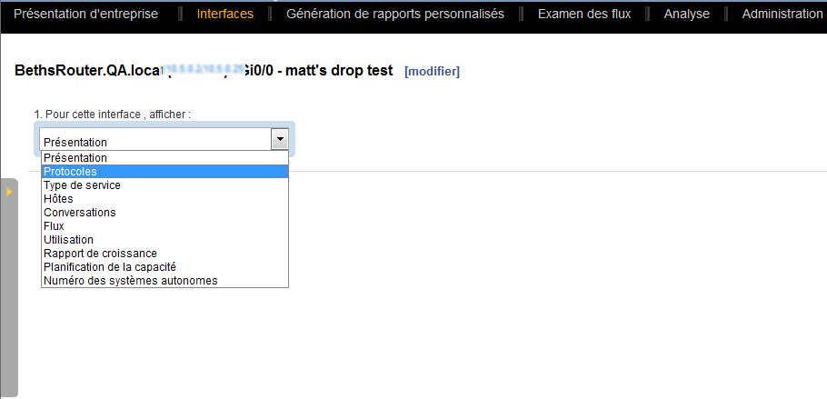 Sélectionnez le type de rapport dans la liste située au coin supérieur gauche de la page.