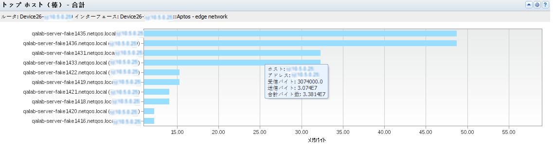 ［トップ ホスト（棒）］ビューは、トラフィックを最も多く生成するホストを表示します。