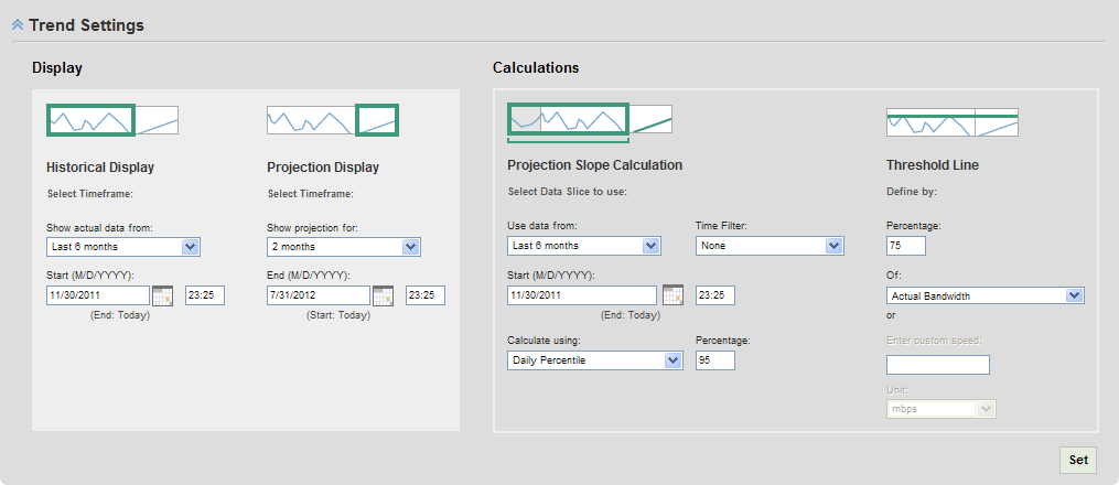 The Capacity Planning view contains Trend Settings controls.