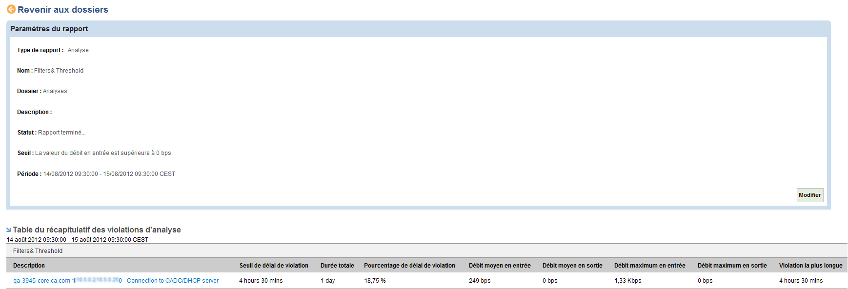Le rapport d'analyse est affiché dès que son exécution est terminée.