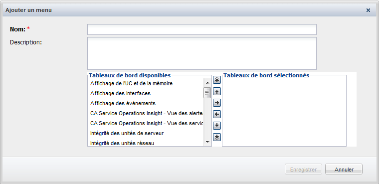 Ajoutez des tableaux de bord au nouveau menu.