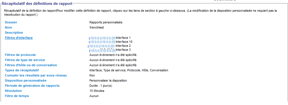 Vérifiez les paramètres de rapport à partir de la page Récapitulatif des définitions de rapport.