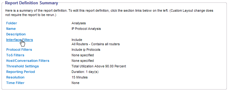 Review the Analysis report settings in the Report Definition Summary.