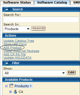 The screen capture shows the location of the Add Product link.