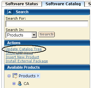 The screen capture shows the location of the Update Catalog Tree link.