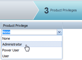 Click the default product privilege setting to enable a drop-down menu.