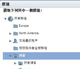 選取 [我的自訂群組] 節點以新增群組至 [我的指派群組] 樹狀結構。