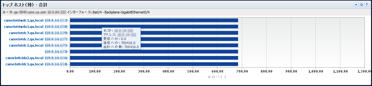［トップ ホスト（棒）］ビューは、トラフィックを最も多く生成するホストを表示します。