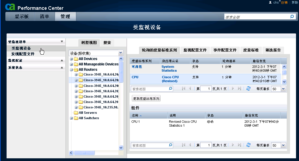 按集合列出的受监视设备
