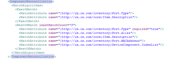 度量标准系列 XML 中的 ComponentReconciliation 部分