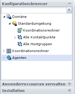 Im Auswahlmenü "Browser" wird die Domäne mit der Standardumgebung und ggf. andere vom Anwender hinzugefügte Umgebungen angezeigt.