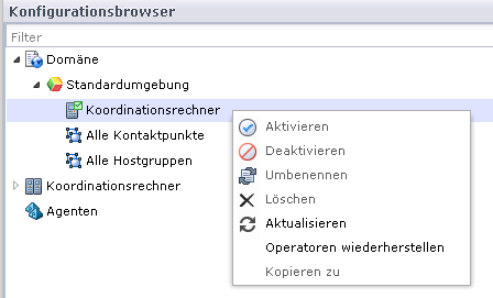 Wenn Sie einen Koordinationsrechner unter "Domäne" bzw. "Umgebung" auswählen, sind die angezeigten Details für den Kontaktpunkt relevant, der diesem Koordinationsrechner zugeordnet ist.