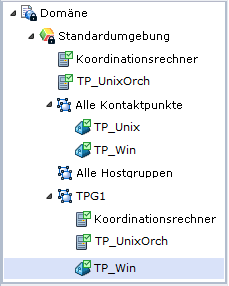 Das Beispiel der Kontaktpunktgruppe "TPG1" enthält zwei Koordinationsrechner und einen Agentenkontaktpunkt.