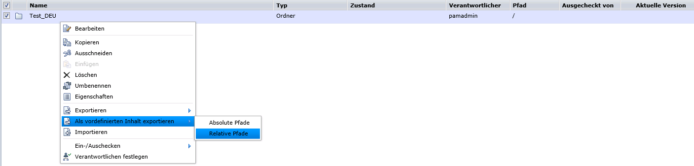 Klicken Sie auf "Exportieren", "Relative Pfade".