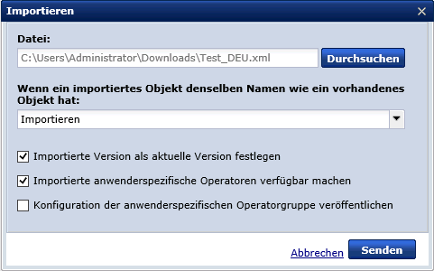 Wählen Sie Importoptionen aus.