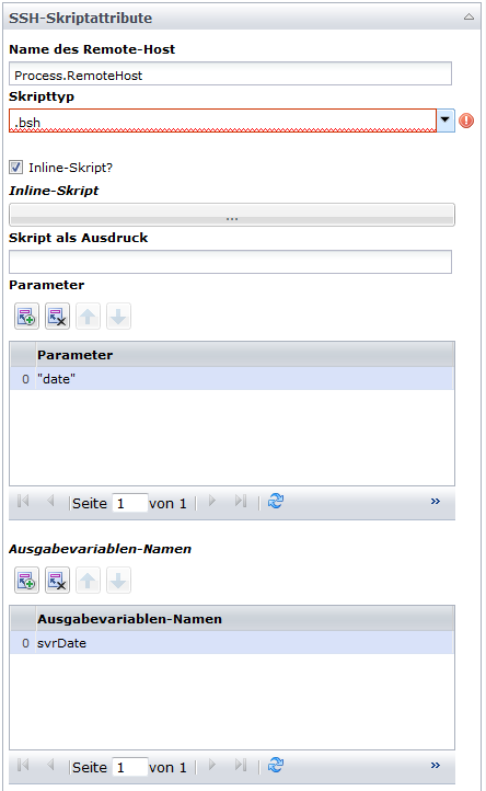 Skriptparameter des Operators "SSH-Skript ausführen"