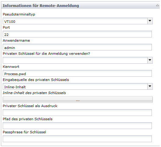 Remote-Anmeldeparameter des Operators "SSH-Skript ausführen"
