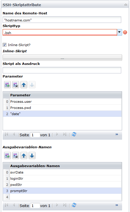 Skript-Parameter für den Operator "Telnet-Skript ausführen"