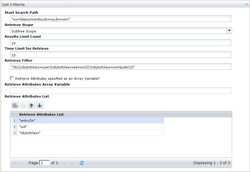 Get User operator retrieve criteria