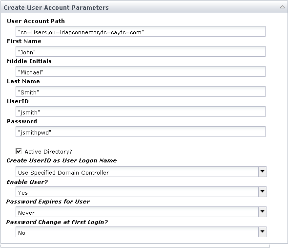 Create User Operator Input Parameters