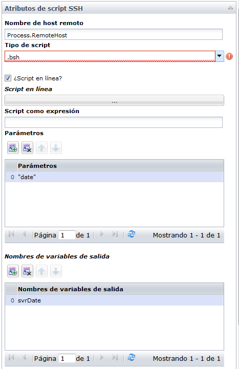 Parámetros de script del operador Ejecutar script