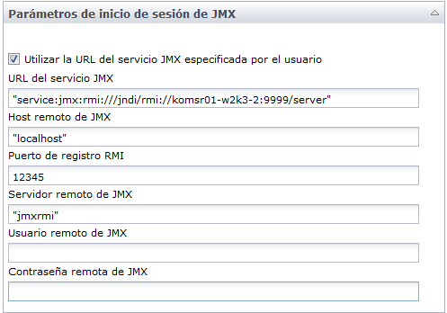 parámetros de entrada de inicio de sesión de JMX del operador Obtener atributos MBean