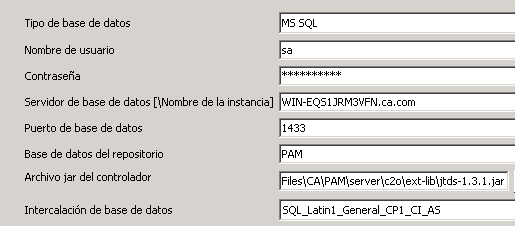 Verifique que los campos muestran las opciones de configuración anteriores.